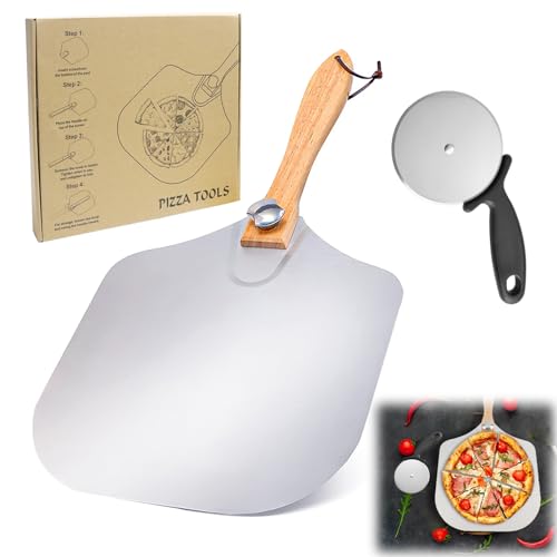 AIVORO Pizzaschaufel, Pizzaschieber mit Einklappbarem Holzgriff, Pizza Schieber mit Pizzaschneider, 30cm x 36cm - Pizza Schaufel, für Hausgemachte Pizzen, Backen, Brot - Pizza Zubehör von AIVORO