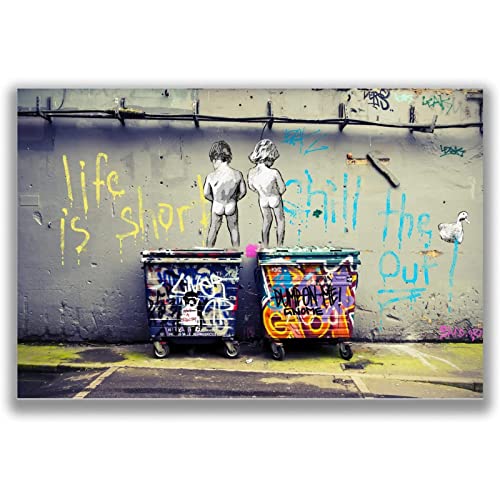 AIVYNA Banksy Peeing Boys Print Poster – Das Leben Ist Kurz Inspirierende Zitate Graffiti-Wand Bilder GemäLde StraßEn Bilder FüR Teenager Schlafzimmer Wohnzimmer Rahmenlos 30×40cm von AIVYNA
