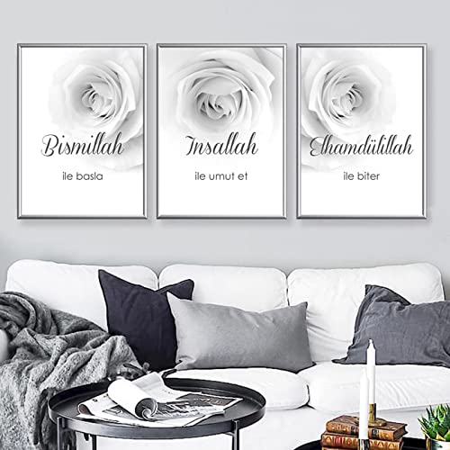 AIVYNA Islamische Bismillah Lie Basla Floral Grau Moderne Poster Leinwand Malerei Wandkunst Religion Bild Wohnzimmer Inneneinrichtung Wohnkultur Rahmenlos von AIVYNA