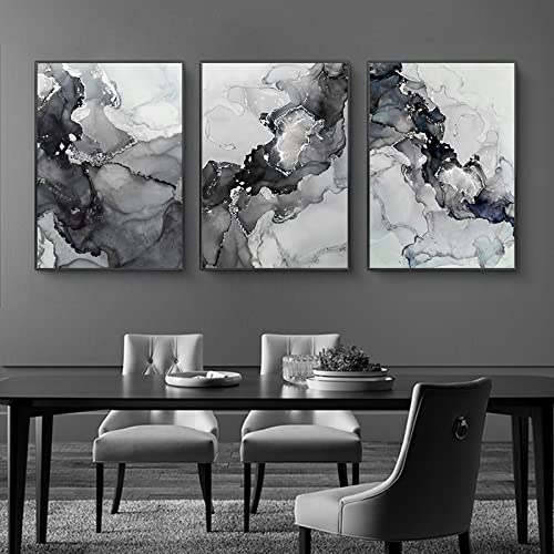 Aquarell Schwarz Weiß Marmor Nordic Poster Moderne Abstrakte Leinwand Gemäldedruck Bild Wandbilder Wohnzimmer Schlafzimmer Wohnkultur Rahmenlos von AIVYNA