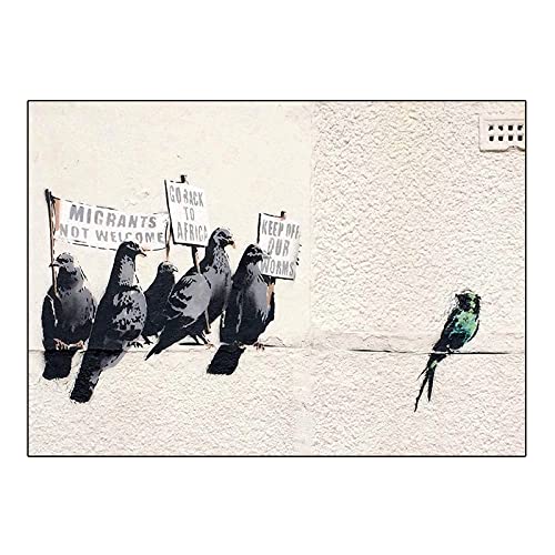 Banksy Rassistische Tauben Wandkunst Poster Street Graffiti Kunstwerk Leinwand GemäLde Heimdekoration Hd-Druckbild Wohnzimmer Schlafzimmer Dekor Rahmenlos von AIVYNA