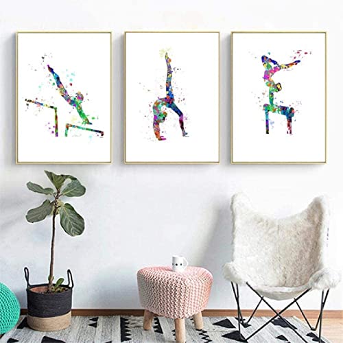 AIVYNA Gymnastik-Geschenk, Gymnastik, Balance, Balance, Sport, Poster, Drucke, Aquarell, Leinwand, Malerei, Bild, Mädchenzimmer, Wandkunst, Dekor, rahmenlos, 40 x 50 cm x 3 Stück von AIVYNA