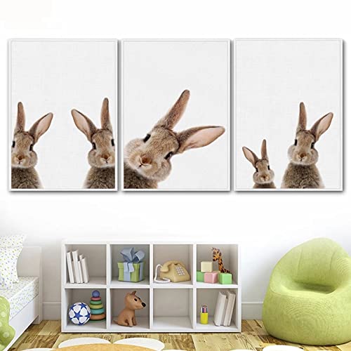 Kawaii Kaninchen Bild Leinwand Nordic Waldtier Poster Wand Bilder Brauner Hase Kunstdruck GemäLde Bilder Kinder Schlafzimmer Dekor Rahmenlos 50×70cm×3st von AIVYNA