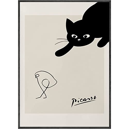 Pablo Picasso Poster Schwarze Katze Mit Vogel Linie Leinwand GemäLde Ausstellung Wand Bilder Picasso Kunstdrucke Picasso Bilder Wohnkultur Rahmenlos 30×40cm von AIVYNA