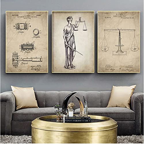 RechtsanwäLtin Justitia Gesetz Patent Poster Und Drucke Waage Der Gerechtigkeit Anwalt Geschenk Wandkunst Leinwand GemäLde Anwalt BüRo Wanddekoration Rahmenlos 40×50cm×3pcs von AIVYNA