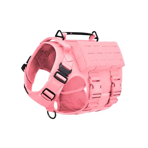 AIWAI Tactical Hundegeschirr mit Griff für große Hunde, 2X Metallschnalle, Hund MOLLE Weste mit Taschen, Kein Zug Verstellbare Easy Control Hundeweste Geschirr für Working Training (Rosa, M) von AIWAI