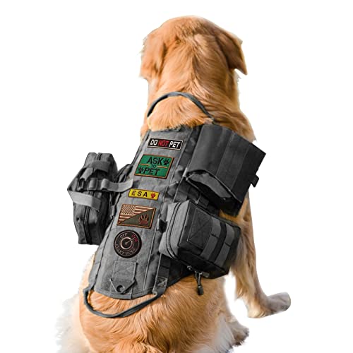 AIWAI Taktisches Hundegeschirr Molle-Weste No-Pull Sicherheitsgeschirr für mittlere und große Hunde verstellbar, Outdoor-Training Militärisches Material Geschirr mit Taschen (L, Schwarz) von AIWAI