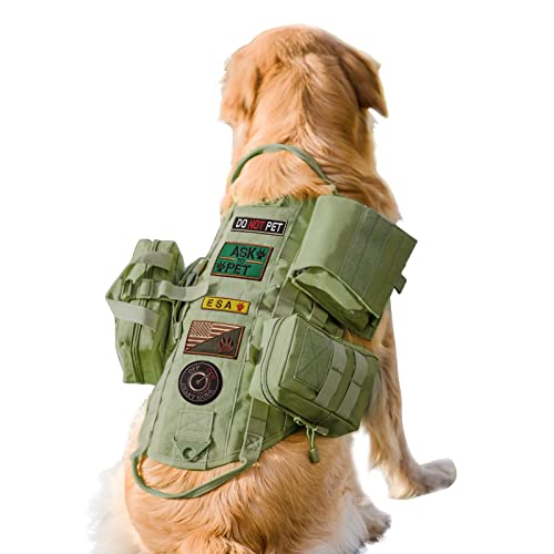 AIWAI Taktisches Hundegeschirr Molle-Weste No-Pull Sicherheitsgeschirr für mittlere und große Hunde verstellbar, Outdoor-Training Militärisches Material Geschirr mit Taschen (M,Armeegrün) von AIWAI
