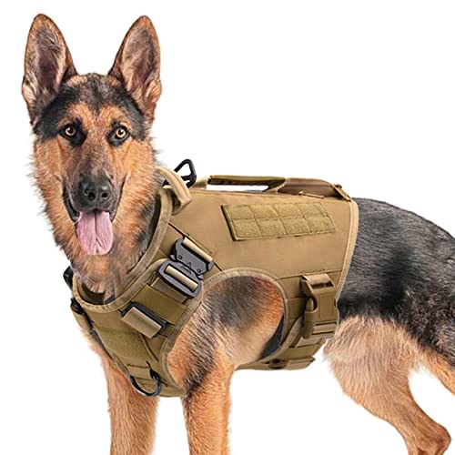 Taktisches Hundegeschirr für mittelgroße und große Hunde, kein Ziehen, verstellbare Hundeweste für Training, Jagd, Spazierengehen, Militär-Hundegeschirr mit Griff, Khaki, M (nur Weste) von AIWAI