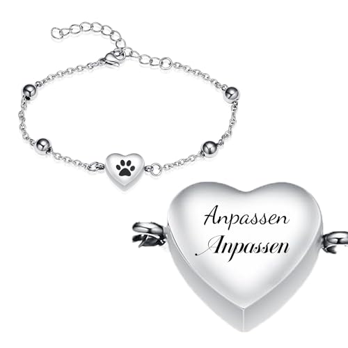 AIWENXI Haustier Pfote Urnenarmband für Asche Verstellbares Herz Einäscherungsarmband für Haustier-Asche Rostfreier Stahl Hund Katze Einäscherungs-Schmuck Gedenkstätte Andenken Armspange AIWENXI Haustier Pfote Urnenarmband für Asche Verstellbares Herz Einäscherungsarmband für Haustier-Asche Rostfreier Stahl Hund Katze Einäscherungs-Schmuck Gedenkstätte Andenken Armspange von AIWENXI