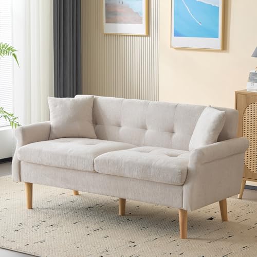 AIWMQYYF 2 Sitzer Gepolsterte Sofa Couch, Doppelsofa Polstersofa Zweisitzer Sofa mit dicken Kissen, geeignet für Wohnzimmer Schlafzimmer Gästezimmer (Beige) von AIWMQYYF