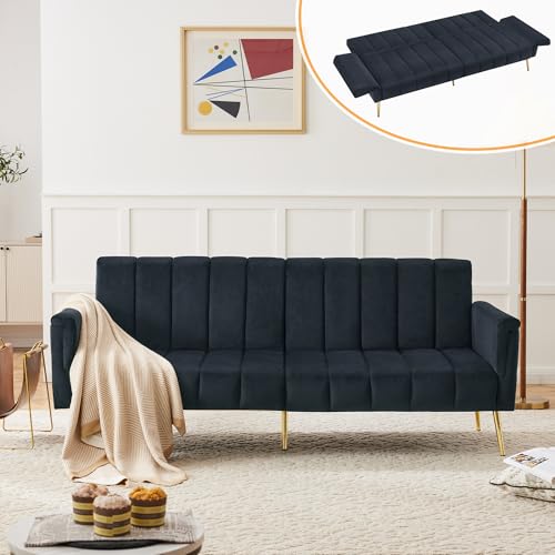 AIWMQYYF Klappbares Schlafsofa 2/3 Sitzer mit Schlaffunktion, Doppelsofa Polstersofa Zweisitzer Sofa mit 3 Verstellbarem Winkel, Schlafcouch mit dicken Kissen für Wohnzimmer, Schlafzimmer (Schwarz) von AIWMQYYF