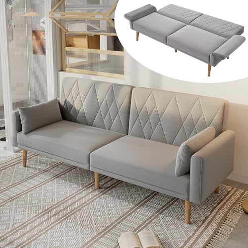 AIWMQYYF Klappbares Schlafsofa 2 Sitzer mit Schlaffunktion, Doppelsofa Polstersofa Zweisitzer Sofa mit 3 Verstellbarem Winkel, Schlafcouch mit dicken Kissen für Wohnzimmer & Gästezimmer (Grau) von AIWMQYYF