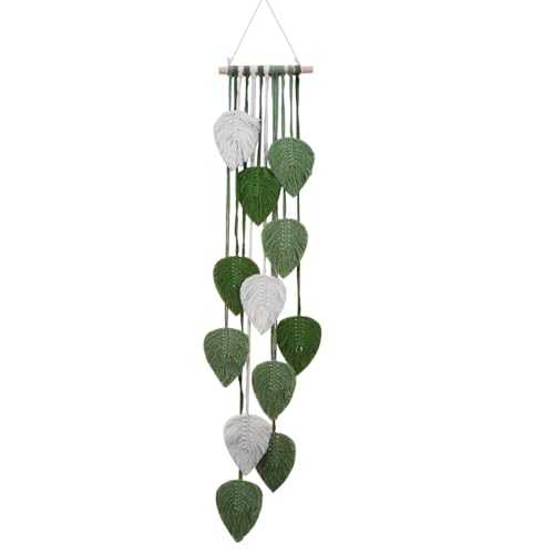 AIWMQYYF Makramee Wandbehang Boho Deko Wandteppich, Boho Deko Makramee Grün Blätter Tapisserie Handgemacht Wandteppich für Schlafzimmer Kinderzimmer Wanddeko von AIWMQYYF