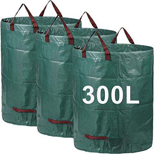 3er Set Gartensack, 300L Gartenabfallsack aus robustem Wasserdichtes Polypropylen-Gewebe PP - selbststehend und faltbar - Abfallsäcke für Gartenabfälle Laub Rasen Pflanz Grünschnitt von AIXMEET
