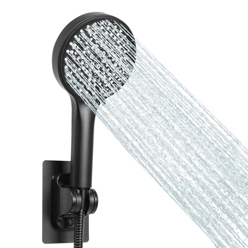 Duschkopf Wassersparend, 125mm Duschkopf Groß mit 6 Strahlarten, Turbogeladenes Design Hochdruck, Handbrause Duschbrause für Baden, Sparduschkopf, Regendusche Duschkopf Druckerhöhend (Schwarz) von AIXMEET