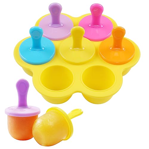 Eisformen Silikon, 7 Mulden Eisformen für Kinder, Formen für Gefrorenen Joghurt Oder Babyfruchtgetränke, BPA frei, Popsicle Formen mit Eisstiele Wiederverwendbar Eisformen Kinder（Gelb) von AIXMEET