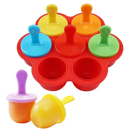 Eisformen Silikon, 7 Mulden Eisformen für Kinder, Formen für Gefrorenen Joghurt Oder Babyfruchtgetränke, BPA frei, Popsicle Formen mit Eisstiele Wiederverwendbar Eisformen Kinder（Rot） von AIXMEET