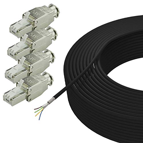 AIXONTEC 100 m Cat.7 Erdkabel Set mit 4 RJ45 Stecker geschirmt LAN Ethernet Netzwerk Kabel AWG 23/1 UV-Beständig Outdoor für Außenbereich und in die Erde – Werkzeugfrei – Selbstmontage von AIXONTEC