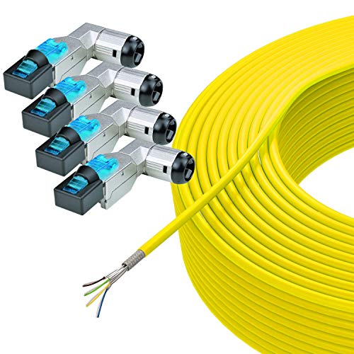 AIXONTEC 100 m Cat.7 Universal Verlegekabel Set 4 x RJ45 Winkel stecker 90 grad gewinkelt geschirmt LAN Ethernet Netzwerk Kabel AWG 23/1 UV-Beständig Outdoor Innen und Außenbereich – Werkzeugfrei von AIXONTEC