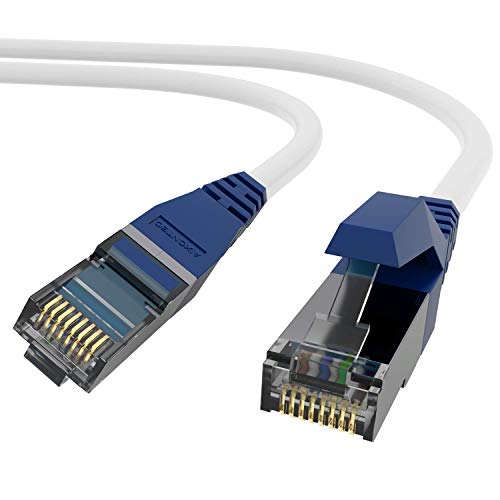 AIXONTEC 10m Netzwerkkabel Weiß, Cat 7 S FTP Rohkabel LEONI MegaLine F6-90 Ethernet LAN DSL Daten Kabel, RJ45 Modular Stecker Marine-Blau Patchkabel 10Gigabit, kompatibel CAT.5e CAT6 CAT 6A von AIXONTEC