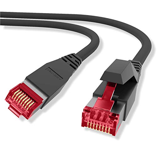 AIXONTEC 10m Netzwerkkabel aus CAT 7 S/FTP Rohkabel in Deutschland produziert Ethernet Kabel Netzwerkkabel Schwarz | RJ45 Patchkabel 10 Gbits/S | kompatibel zu CAT.5e / CAT.6 / CAT 7 Lankabel von AIXONTEC