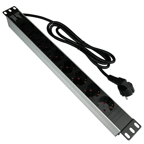 AIXONTEC 19“ PDU 1 HE Steckdosenleiste Rack Einbau Server Netzwerkschrank 8 X Schoku Buchse Steckerleiste mit 2 Meter Kabel VDE CE ROHS 16A 250 V Power Distribution Unit von AIXONTEC