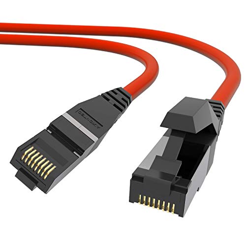 AIXONTEC 2 Stück 0,3m Cat.7 OUTDOOR Ethernet RJ45 LAN Patchkabel 10 Gigabit GbE Netzwerkkabel Aussenbereich Draka UC900 Kategorie 7 PUR Profi-LAN Kabel geschirmt Rot UV-Beständig Öl-Beständig von AIXONTEC