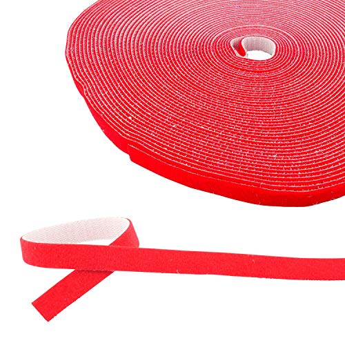 AIXONTEC 25 M Klettband Rot Klett Kabelbinder 15 mm breit Kabelmanager Cable Management bunt Wiederverwendbar Klettverschluss – Polyester reißfestem Nylon 25 Meter von AIXONTEC