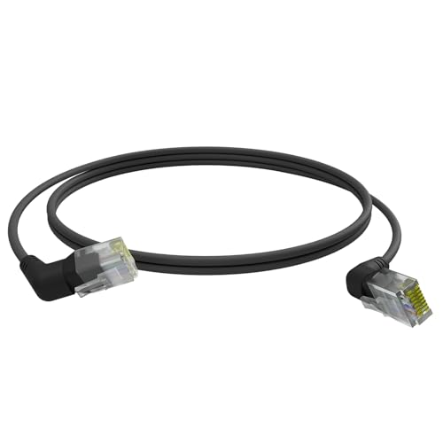AIXONTEC 360° drehbares Cat6A Patchkabel 10 Gbps Gigabit RJ45 LAN Kabel U/UTP AWG32 2,8 mm Schwarz ungeschirmt dünnes lan Kabel Patchpanel Netzwerkkabel flexibel gewinkelter Stecker (schwarz, 12.0m) von AIXONTEC