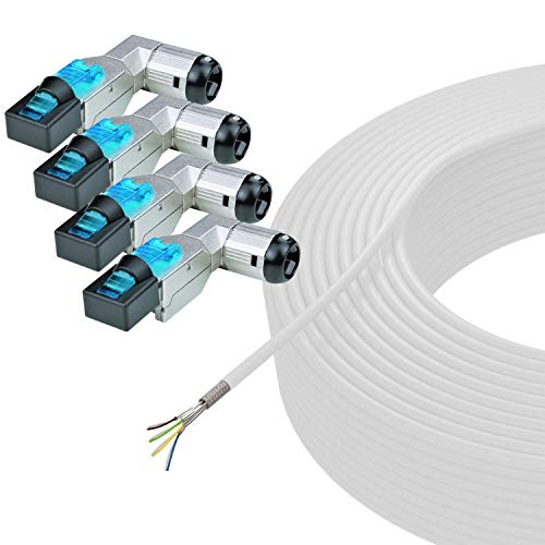 AIXONTEC RJ45 50 m CAT.7 Netzwerkkabel 90° gewinkelt SET Orange mit 4x RJ 45 Cat.6A feldkonfektionierbaren Stecker Winkeladapter 10 Gigabit Lan Kabel selber machen selbstmontage ohne Werkzeug von AIXONTEC