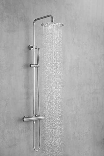 AIYA Bath Duschsystem Komplettset aus Edelstahl | Duschsystem mit Thermostat & Regendusche | Duscharmatur mit Anti-Kalk-Funktion | Hochwertiger Edelstahl | Duschstange mit Armatur | Gebürstet von AIYA Bath