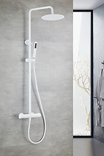 AIYA Bath Duschsystem Komplettset aus Edelstahl | Duschsystem mit Thermostat & Regendusche | Duscharmatur mit Anti-Kalk-Funktion | Hochwertiger Edelstahl | Duschstange mit Armatur | Weiß von AIYA Bath
