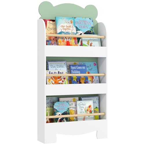 AIYAPLAY 3-Regal Kinderbuchregal, platzsparendes Regal in Teddybärform mit Frontschienen, für Kinderzimmer und Wohnzimmer, 55x15x110 cm, Grün von AIYAPLAY
