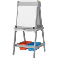 AIYAPLAY 3-in-1 Kindertafel, doppelseitige Kinder Staffelei mit Kreidetafel, Whiteboard, Staffelei mit Radiergummi, Zeichenpapier, Aufbewahrungsboxen, für Kinder 3-8 Jahre, Grau   Aosom von AIYAPLAY