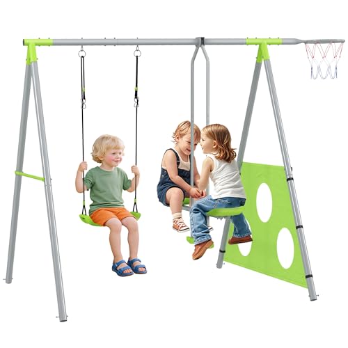 AIYAPLAY 4 in 1 Schaukelgestell Outdoor Schaukelgerüst mit Schaukel, 2-Personen-Gleitbahn, Fußballtor, Basketballkorb, Gartenschaukel Kinderschaukel mit Metallgestell für Kinder AIYAPLAY 4 in 1 Schaukelgestell Outdoor Schaukelgerüst mit Schaukel, 2-Personen-Gleitbahn, Fußballtor, Basketballkorb, Gartenschaukel Kinderschaukel mit Metallgestell für Kinder von AIYAPLAY