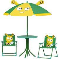 AIYAPLAY 4er Set Kindersitzgruppe Garten Kindersitzgarnitur mit 2 Klappstühle, höhenverstellbarem Sonnenschirm, Gartentisch, Bienen-Muster für 2-5 Jahre Kinder, Grün   Aosom von AIYAPLAY