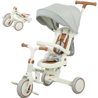 AIYAPLAY Dreirad 5-in-1 mit Schubstange für 1-3 Jahre Faltbar Kinderdreirad mit reversiblem Sitz, Fußstütze, ausziehbar Sonnendach, Aufbewahrungstasche, Sicherheitsgurt Cremeweiß   Aosom von AIYAPLAY