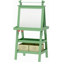 AIYAPLAY Kinder-Malereiständer 3-in-1 Doppelseitiger Malereiständer für Kinder mit magnetischer weißer und schwarzer Tafel - Papierrolle + 2 integrierte Aufbewahrungskörbe - Holz grün für 3-6 Jahre   Aosom von AIYAPLAY