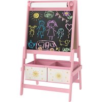 AIYAPLAY Kinder-Malständer 3 in 1 Kinder-Doppelseitiger Malständer für Kinder ab 3 Jahren mit Papierrolle und Aufbewahrungskörben 54x46x94 cm Rosa   Aosom von AIYAPLAY