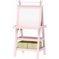 AIYAPLAY Kinder-Malständer 3-in-1 doppelseitige Tafel für Kinder mit magnetischer weißer und schwarzer Tafel - Papierrolle + 2 integrierte Aufbewahrungskörbe - Holz in Rosa für 3-6 Jahre   Aosom von AIYAPLAY