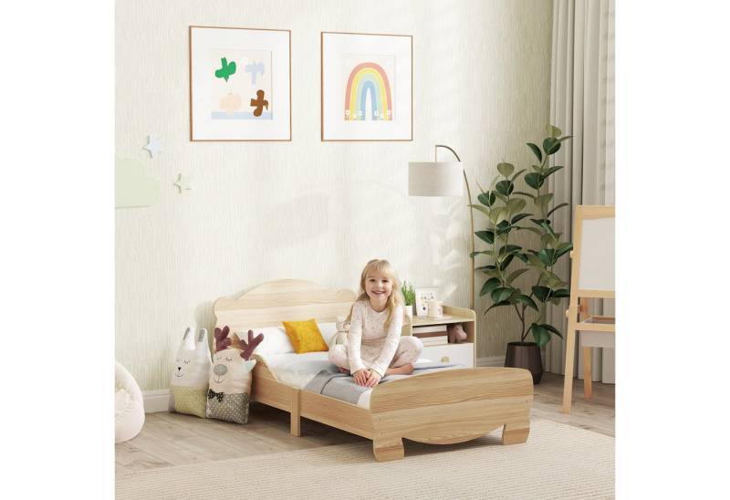 AIYAPLAY Kinderbett mit Bären-Design, Schutzgitter (Jugendbett, 1-tlg., Spielbett für 3-6Jahre Kinder), für Kinderzimmer 143,5 x 80 x 55 cm Naturholz von AIYAPLAY