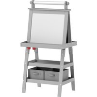 AIYAPLAY Kinderklappstaffelei 3 in 1 doppelseitige Kinderstaffelei mit magnetischer weißer Tafel Kreidetafel - Papierrolle + 2 integrierte Aufbewahrungskörbe - Kinder 3-6 Jahre in Grau   Aosom von AIYAPLAY