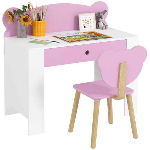 AIYAPLAY Kinderschreibtisch-Set mit Stuhl, Studiertisch mit Schublade, Rückenlehne in Form eines Teddybären, Alter 3-8 Jahre, rosa AIYAPLAY Kinderschreibtisch-Set mit Stuhl, Studiertisch mit Schublade, Rückenlehne in Form eines Teddybären, Alter 3-8 Jahre, rosa von AIYAPLAY
