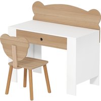 AIYAPLAY Kinderschreibtisch Set mit Tischplatte & Schublade Kinder Schreibtisch und Stuhl mit Bärenform Schülerschreibtisch Kindertisch Jugendschreibtisch für Jungs & Mädchen Naturholz   Aosom von AIYAPLAY