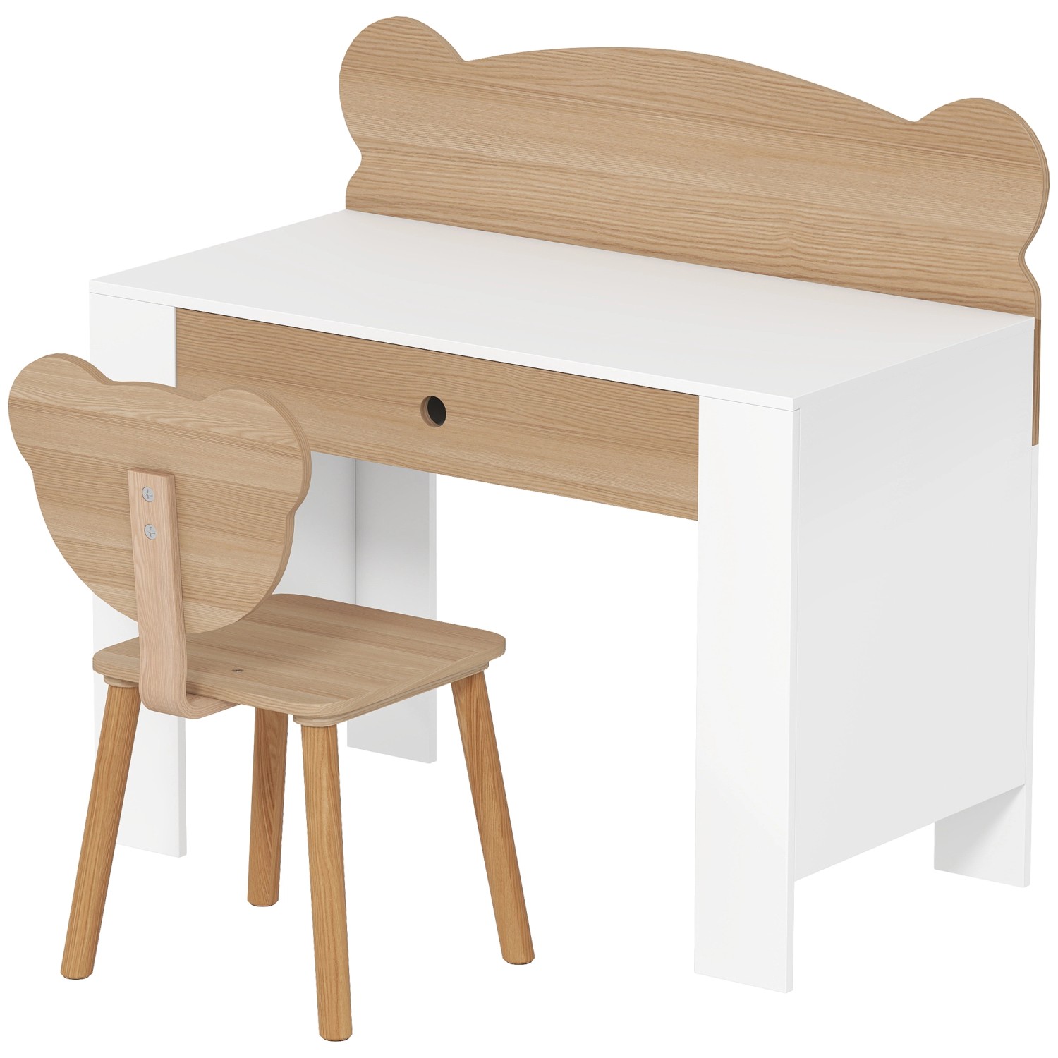 AIYAPLAY Kinderschreibtisch Set mit Tischplatte und Schublade Naturholz+Weiß von AIYAPLAY