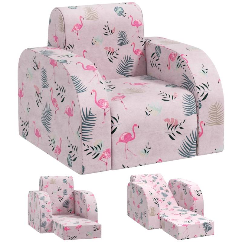 AIYAPLAY Kindersessel 2 in 1 Klappbar mit Liegefunktion Flamingo-Muster Rosa von AIYAPLAY