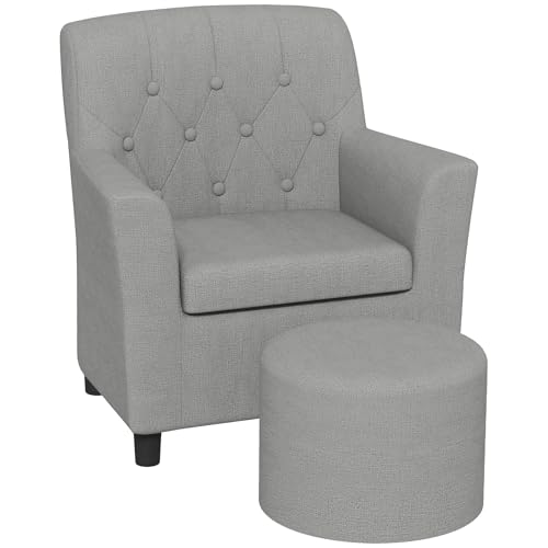 AIYAPLAY Kindersessel Kindersofa mit Fußhocker Kindercouch 1,5-3 Jahre Kindermöbel Kinderzimmer Leinentoptik Eukalyptusholz Grau 45 x 43 x 50,5 cm von AIYAPLAY