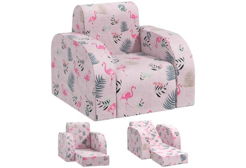 AIYAPLAY Kindersessel mit Liegefunktion, Flamingo-Muster (Kinderstuhl, 1-St., Klappbar Kindersofa), für Kinder 1,5-3 Jahre, Kinderzimmer, Spielzimmer, Rosa von AIYAPLAY