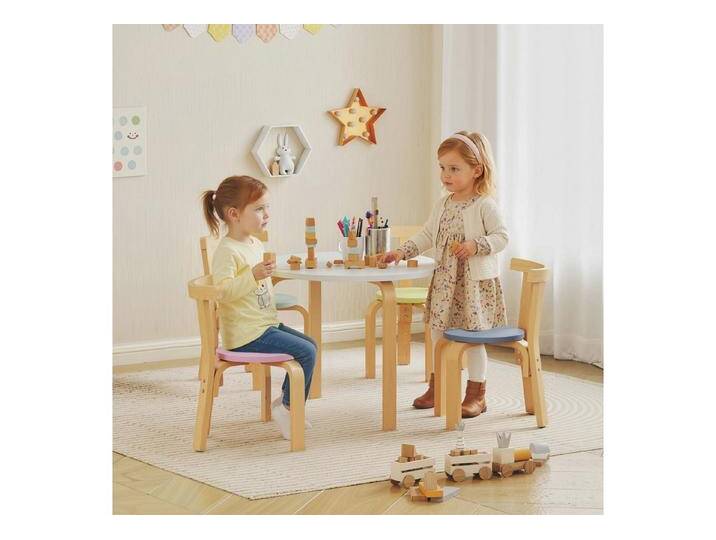 AIYAPLAY Kindersitzgruppe Tragfähigkeit bis zu 80 kg, (Kindermöbel, 5-tlg., 5-teiliges Set mit Tisch und Stühlen), für Kinder von 3-8 Jahren von AIYAPLAY